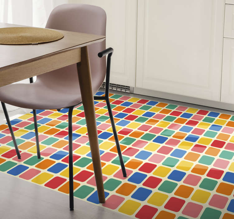 Multi-colour tile squares geometric vinyl rugs - TenStickers