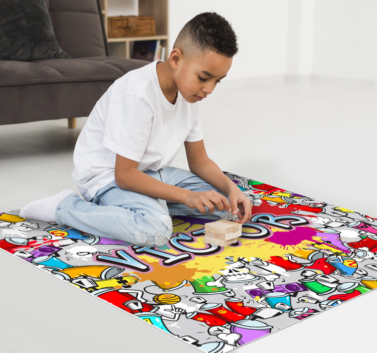 Multicolour graffiti vinyl rug with name - TenStickers