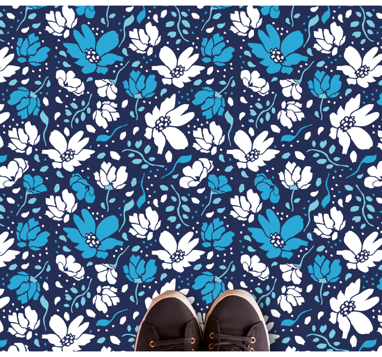 Navy Floral Motif flower vinyl rug - TenStickers