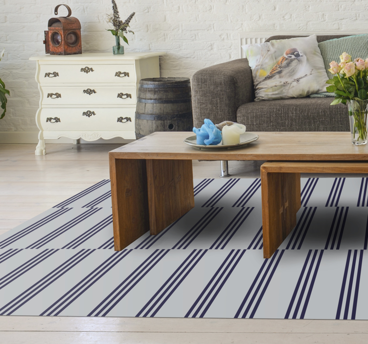 Navy stripy design living room vinyl rug - TenStickers