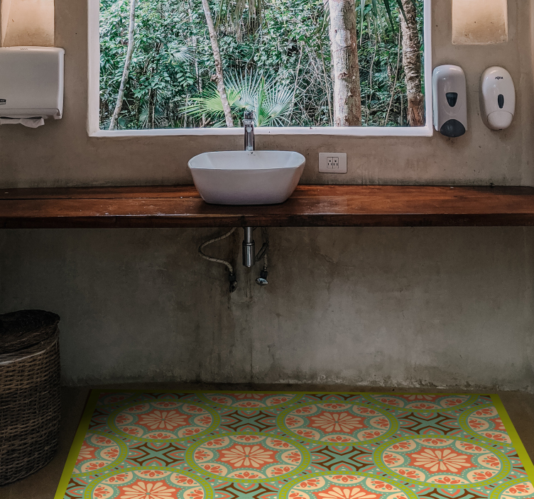 Ornate Tiled Pattern bathroom vinyl rug - TenStickers