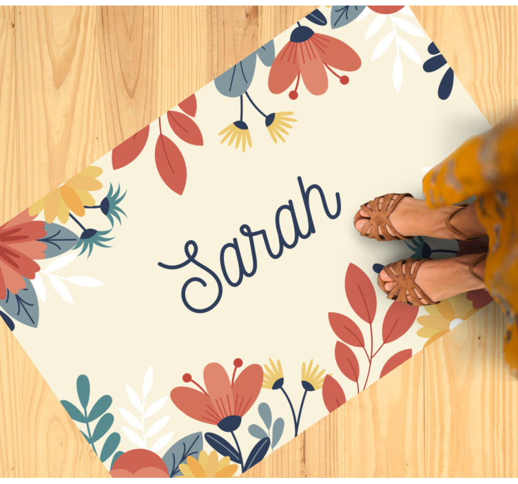Personalized Floral Name custom vinyl rug - TenStickers