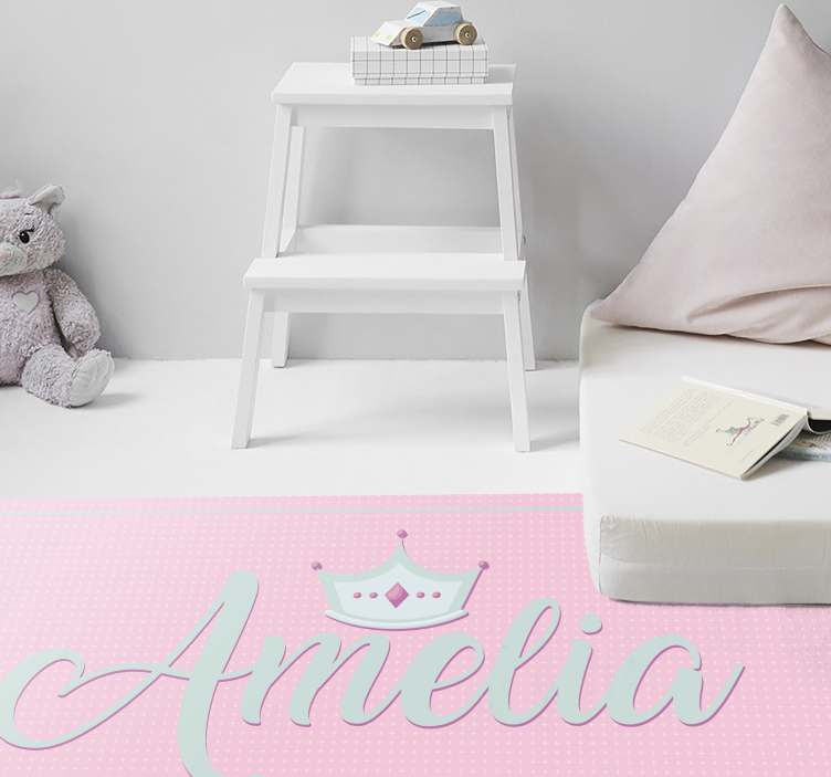 Crowned pink name custom vinyl rug - TenStickers