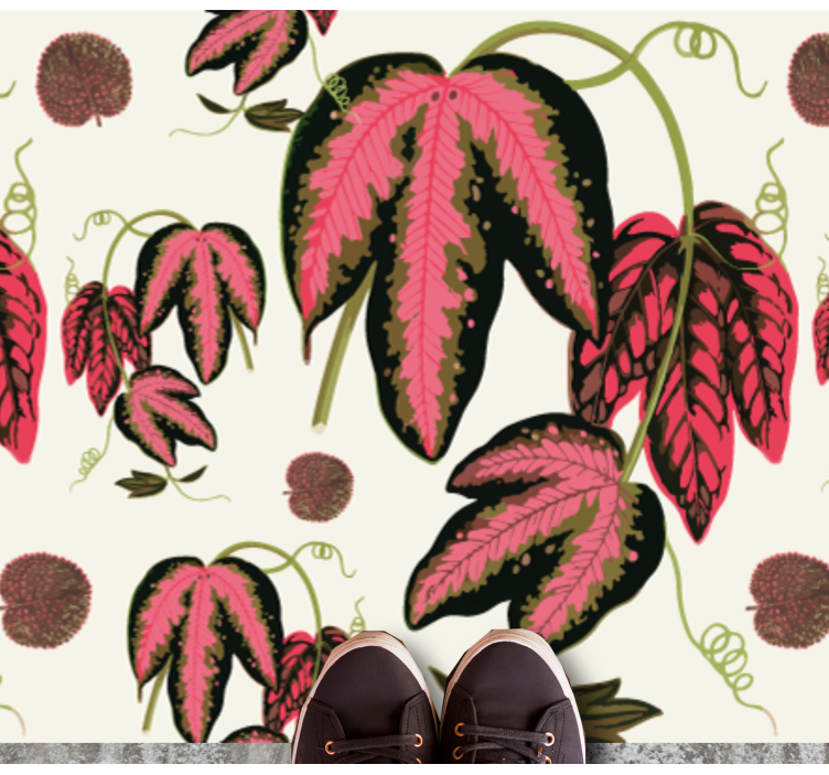 Pink Leaf Pattern flower vinyl rug - TenStickers