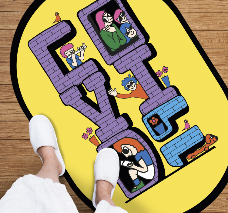 Covid characters staying home vinyl rug - TenStickers