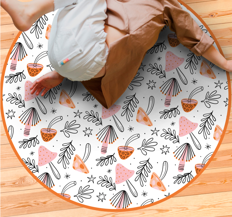 Nordic mushroom motif flower vinyl rug - TenStickers