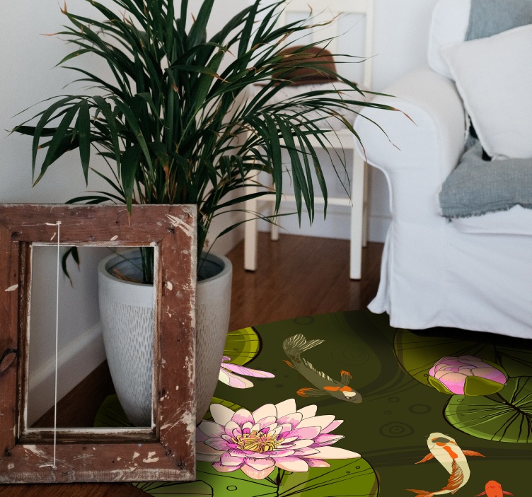 Pond Fauna Illustration flower vinyl rug - TenStickers