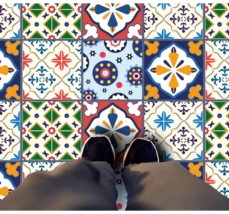 Portuguese colorful style kitchen floor tiles - TenStickers