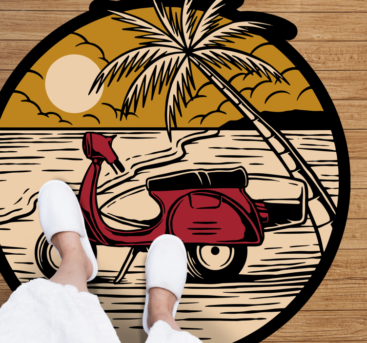 Red motorbike at the beach  nature vinyl rug - TenStickers