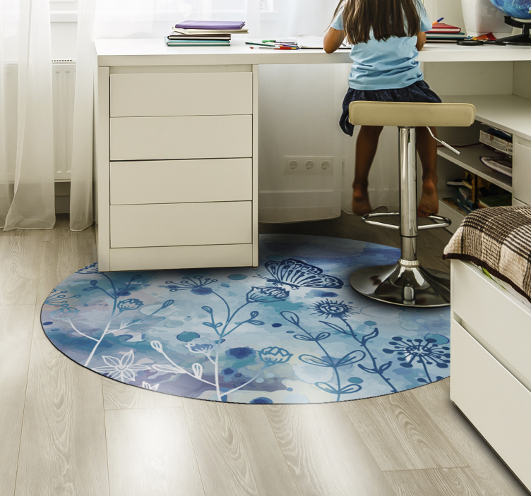 round blue butterflies vinyl bedroom rug - TenStickers