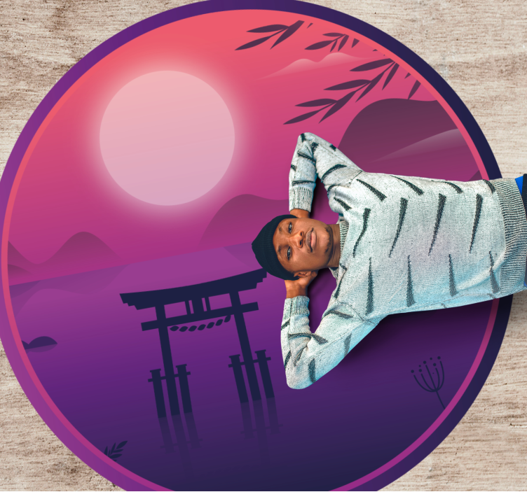 Serene Sunset Scene circular vinyl rug - TenStickers