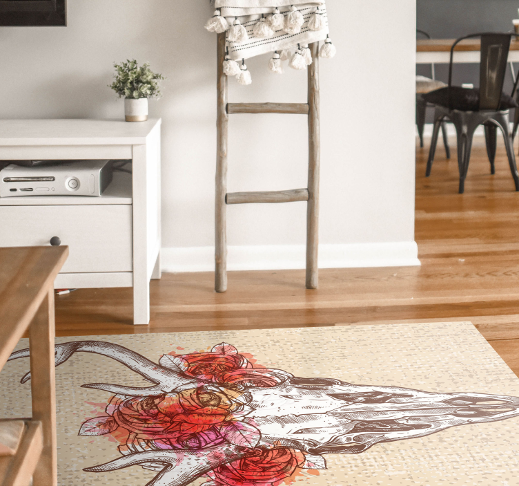 Skull floral arrangement animal vinyl rug - TenStickers