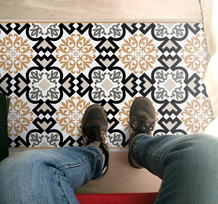 Snowflake black with border tile carpet - TenStickers