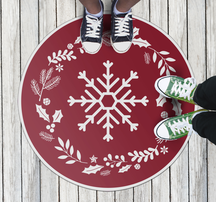 Snowflakes and Holly Christmas vinyl rug - TenStickers