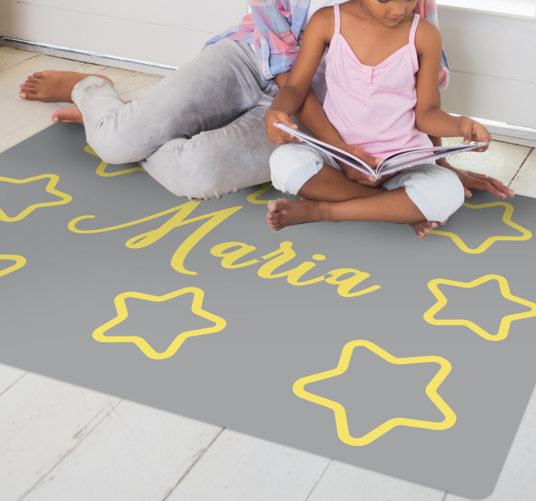 Starry yellow name vinyl rug - TenStickers