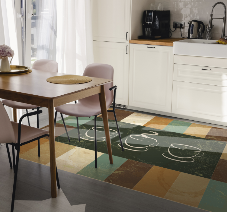 Steaming Coffee Cups kitchen vinyl rug - TenStickers