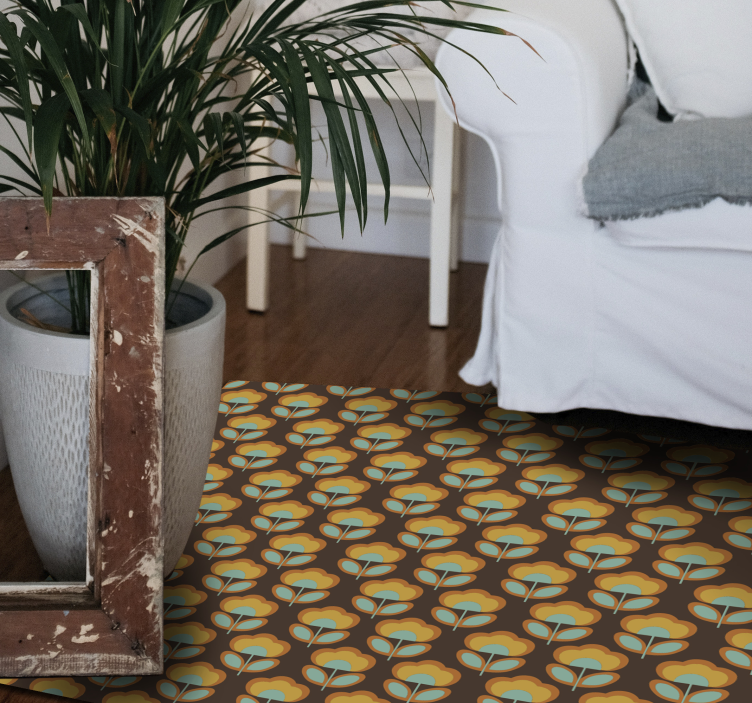 Vintage brown design flower vinyl rug - TenStickers