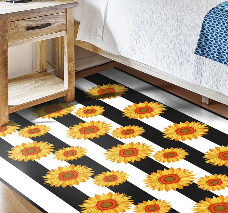 Sunflower Stripes flower vinyl rug - TenStickers