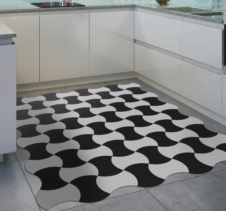 Swirl black and white checkers  tile carpet - TenStickers