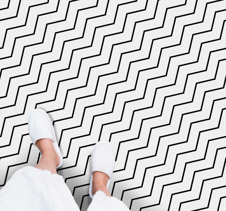 Thin black zig zag on beige square vinyl rug - TenStickers