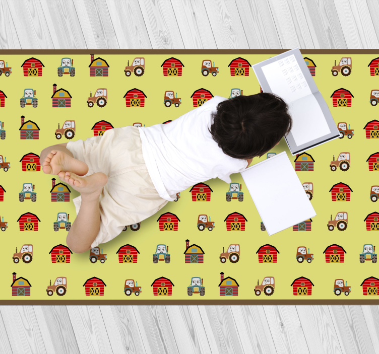 Tractor and farm house kids vinyl rug - TenStickers