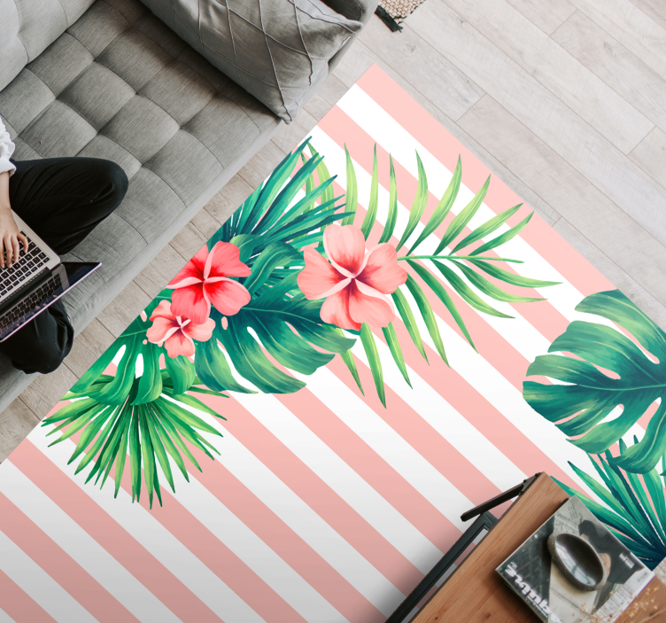 Tropical Flora Stripe flower vinyl rug - TenStickers