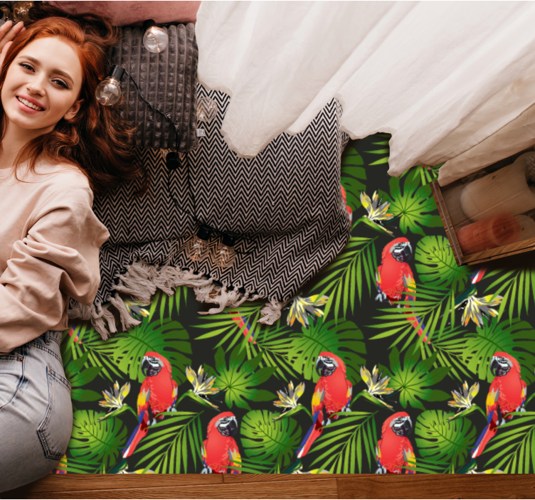 Tropical Parrots Greenery nature vinyl rug - TenStickers