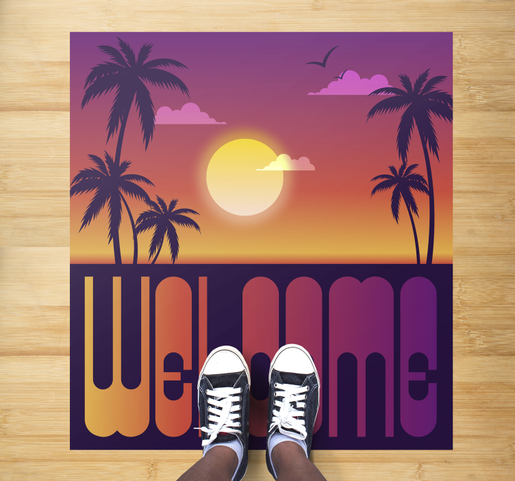 Tropical Sunset Welcome custom vinyl rug - TenStickers