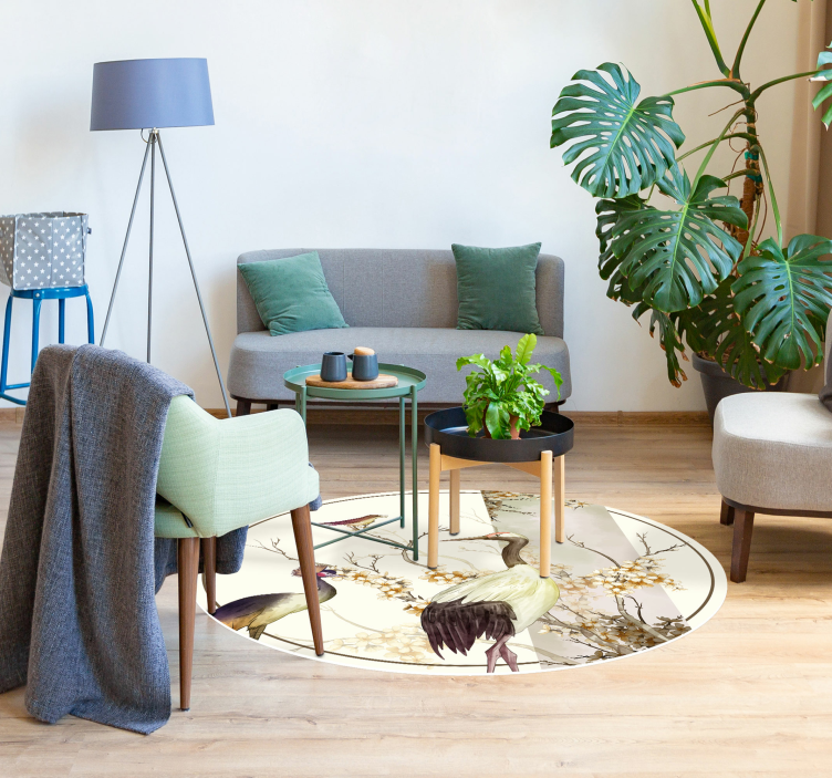 Twigs and birds chinoiserie animal mat - TenStickers