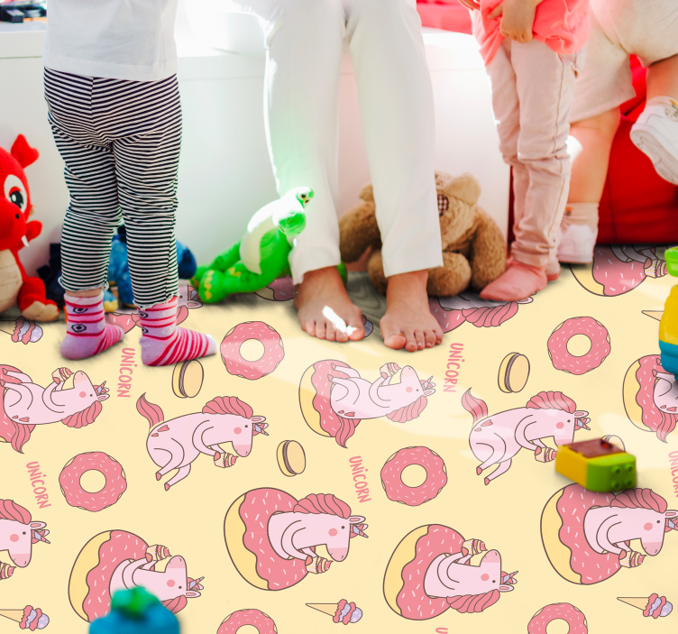 Unicorn Doughnut Pattern kids vinyl rug - TenStickers
