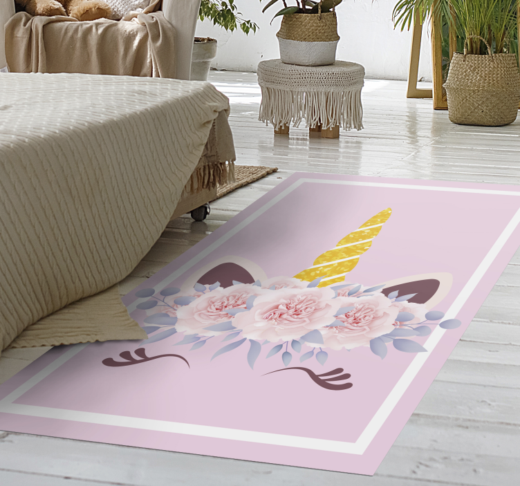 Unicorn Floral Magic kids vinyl rug - TenStickers