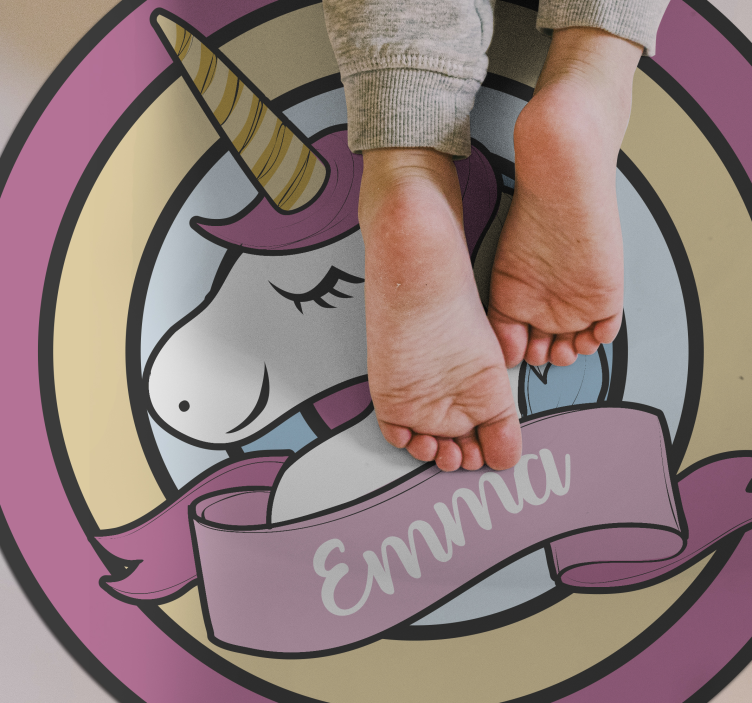 Unicorn name in badge vinyl rug - TenStickers