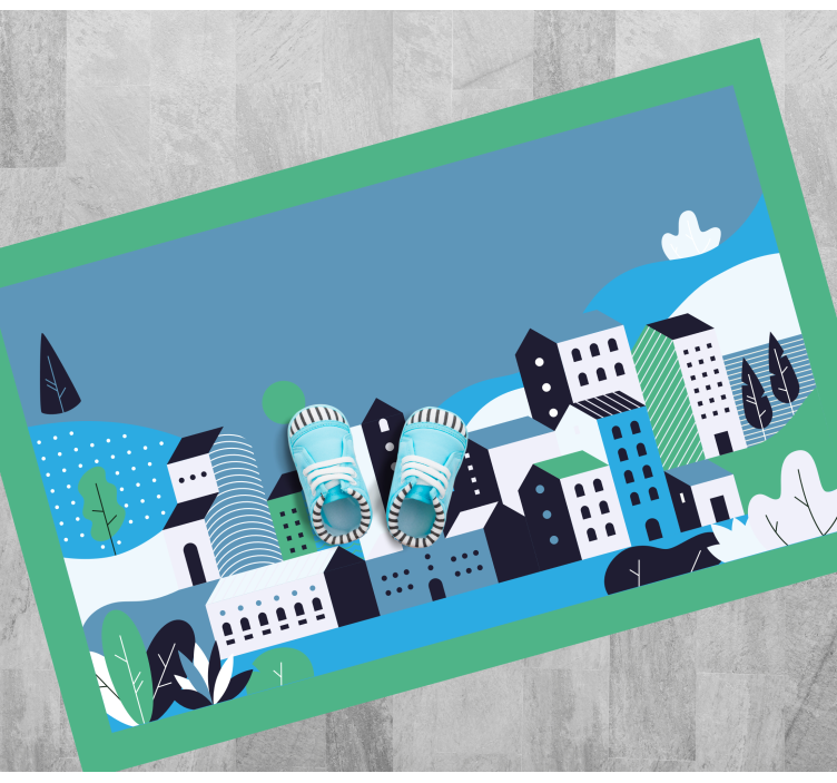 Blue urban landscape vinyl rug - TenStickers