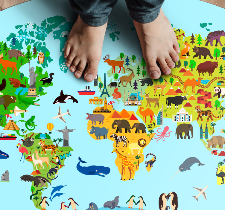 Creature World map vinyl rug - TenStickers