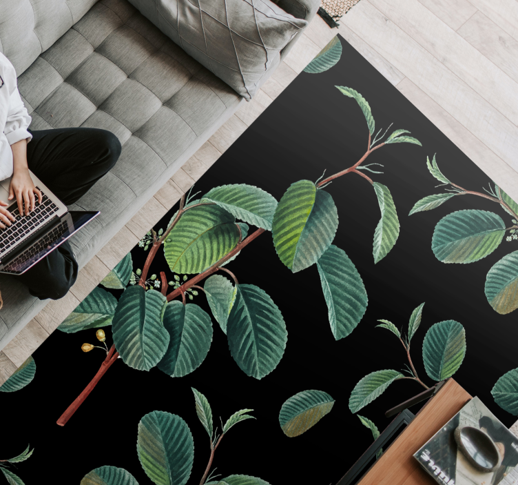 Vibrant Foliage Motif living room vinyl rug - TenStickers