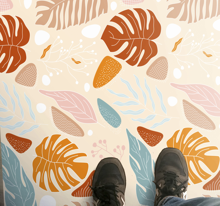 Tropical beige leaf patterns flower vinyl rug - TenStickers