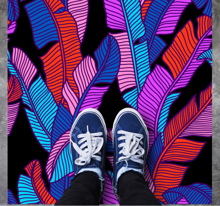 Vibrant leaf patterns flower vinyl rug - TenStickers