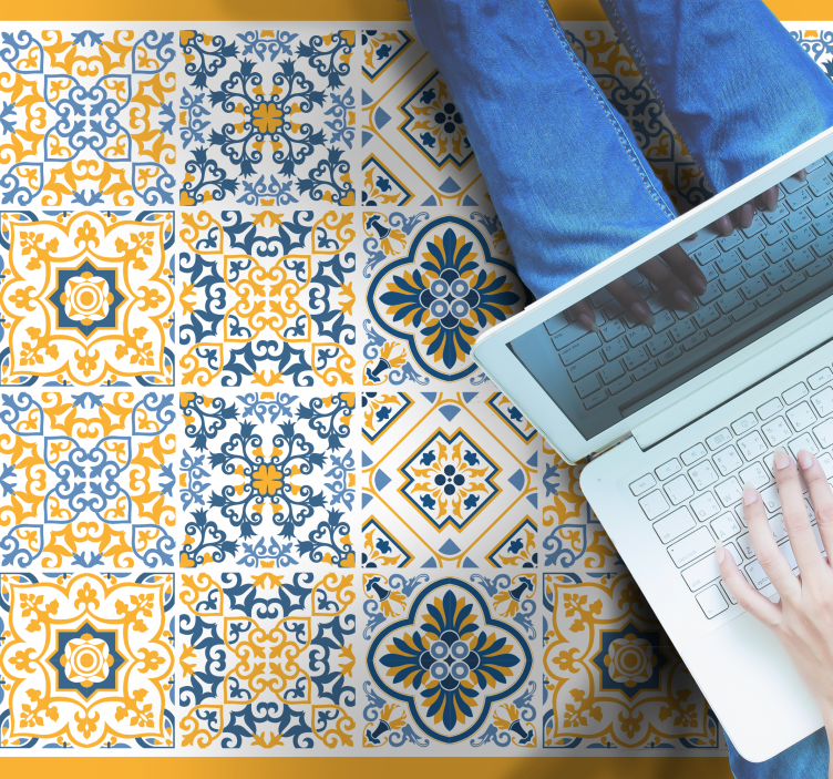 Vibrant mosaic arrangements tile vinyl rug - TenStickers