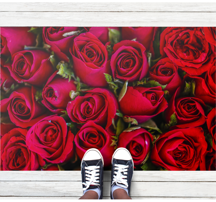 Vibrant Red Roses entrance hall vinyl rug - TenStickers