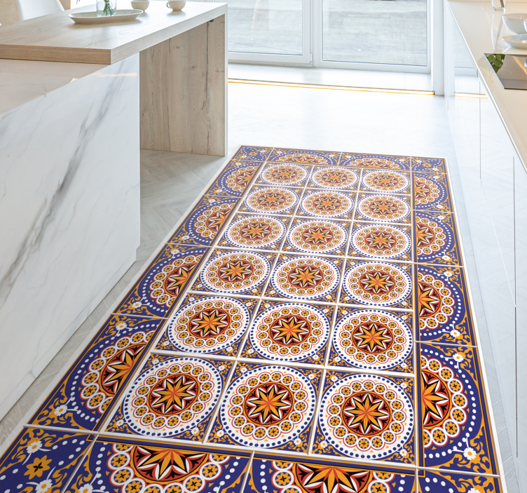 Vinyl rug kitchen shapes multicolor tile carpet - TenStickers