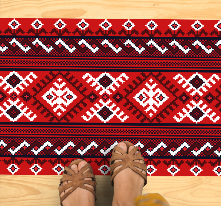 Red geometric patterns ethnic vinyl rug - TenStickers