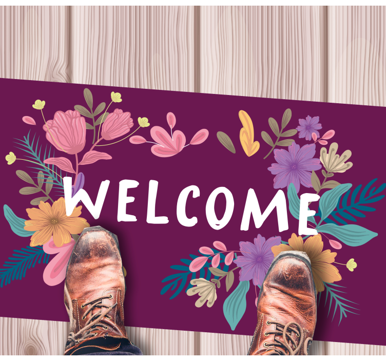 welcome background with flowers entrance rug - TenStickers