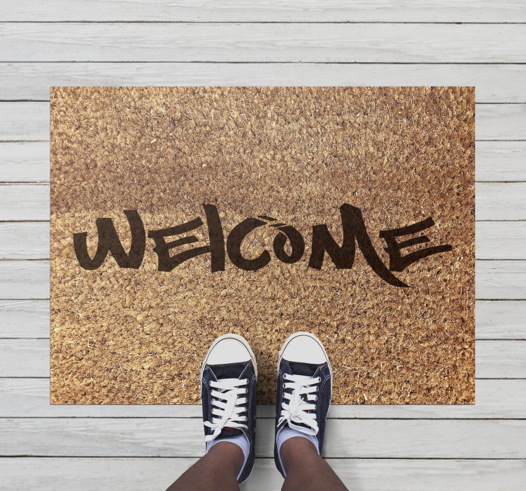 Welcome mat graffiti text entrance hall tiles - TenStickers