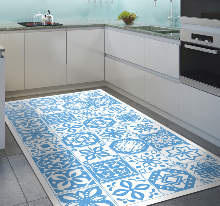 White Blue Patchwork  tile carpet - TenStickers