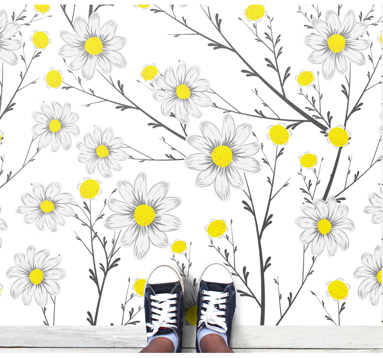 Yellow Floral Pattern flower vinyl rug - TenStickers