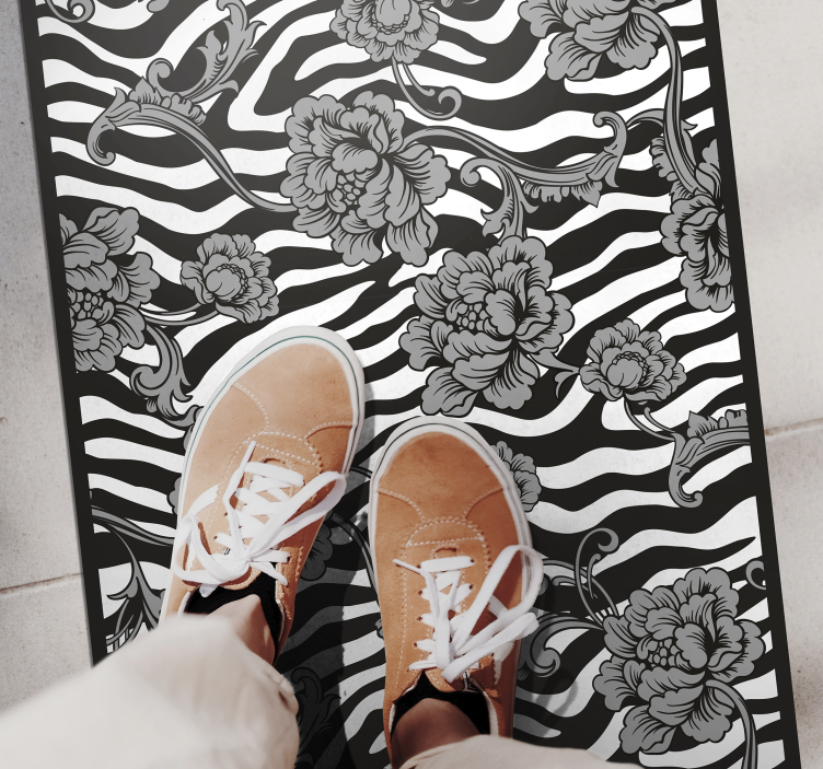 Zebra print and ornamental flowers floral rug - TenStickers