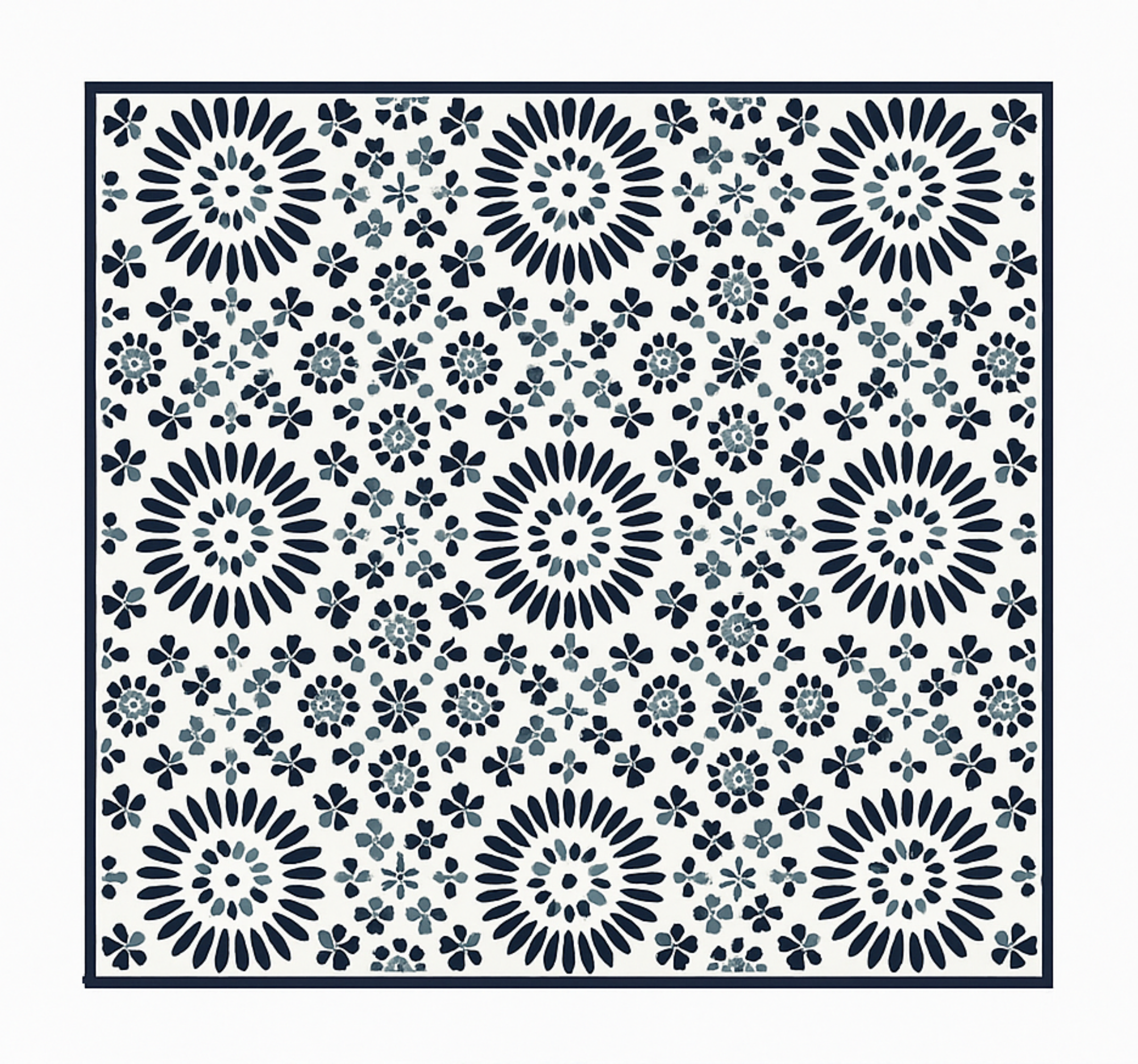 Geometric floral pattern blue vinyl rug - TenStickers