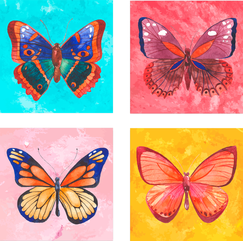 Animal vinyl rug multicolored butterfly tiles - TenStickers