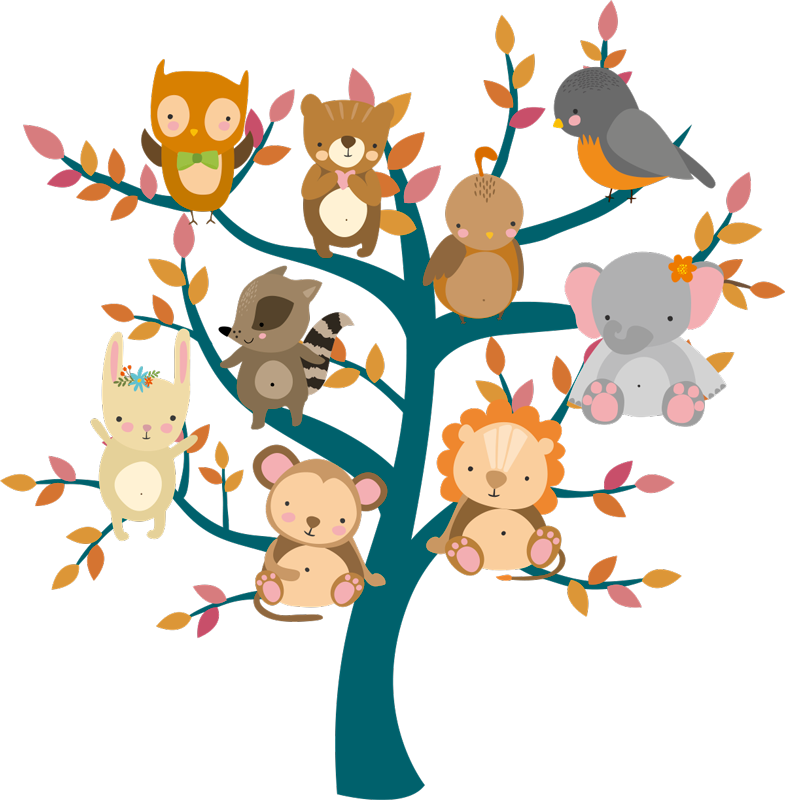 Animal vinyl rug tree with little ones - TenStickers