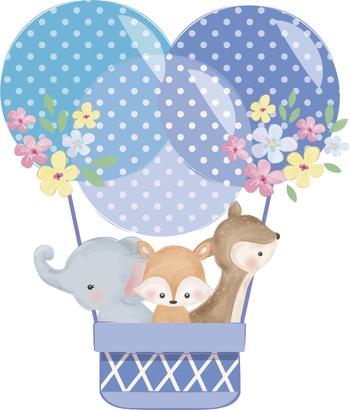 Animal vinyl rug watercolor animals hot air balloon - TenStickers